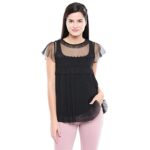 VERO MODA Womens Round Neck Solid Lace Yoke Top