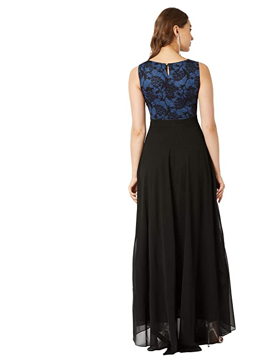 Miss Chase Women Georgette A-Line Dress(MCAW19D08-57-102_Blue & Black_S) - Image 3